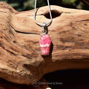 Sterling Silver Laguna Lace Agate Coffin Pendant – 925 Silver, Bezel Setting